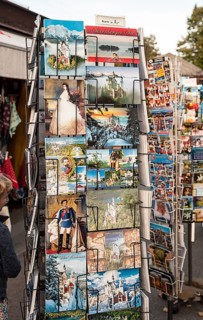 Kiosk with postcard stand