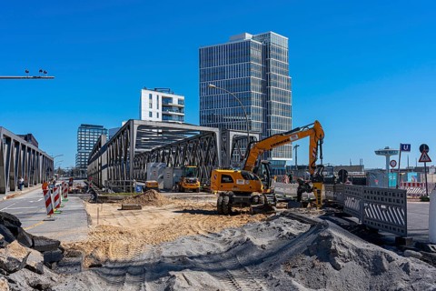Major construction site at Ueberseequartier and Hafencity