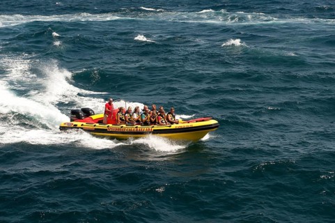 Speedboat with tourists
