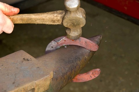 Red-hot horseshoe on anvil