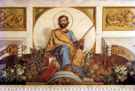 Century old murals adorning the ceiling in St. Aloysis college chapel