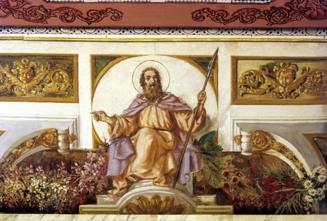 Century old murals adorning the ceiling in St. Aloysis college chapel