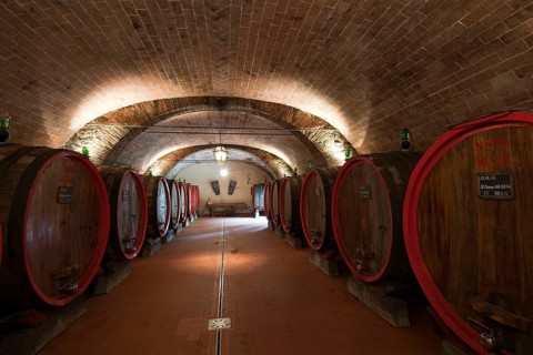 Barrels of Chianti red wine