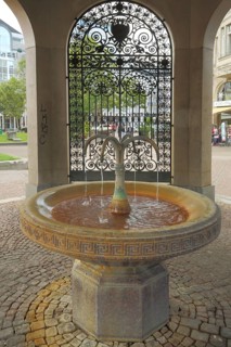 Interior view of the pavilion with Kochbrunnen fountain at Kochbrunnenplatz