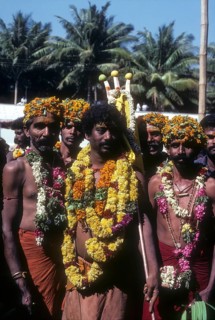 Participants of fire walking festival at Masaniamman temple in Anaimalai