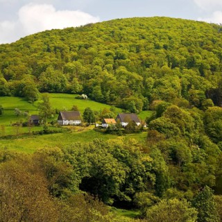 Wide view of the landscape in Nachrodt with the river Lenne