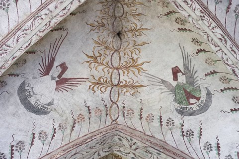 Paintings of saints on church ceiling