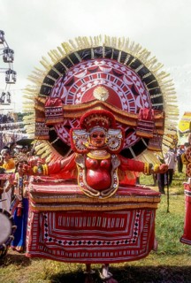 Theyyam dancer in Kavadiyattam in Athachamayam celebration in Thripunithura during Onam near Ernakulam