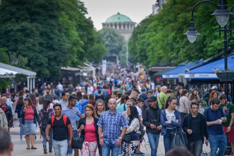 Pedestrian in busy pedestrian zone