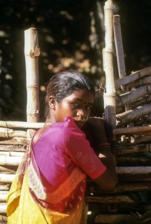 A tribal girl wearing so many nose rings at Sunkarametta in Araku Valley near Visakhapatnam