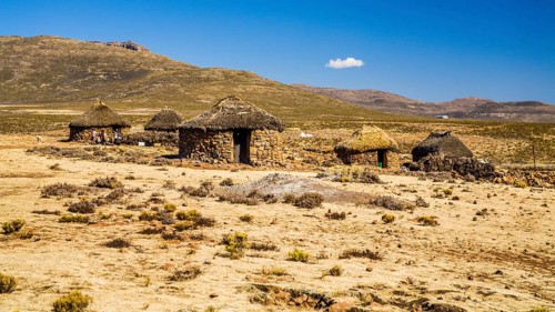Huts on the high plateau at the Sani Pass