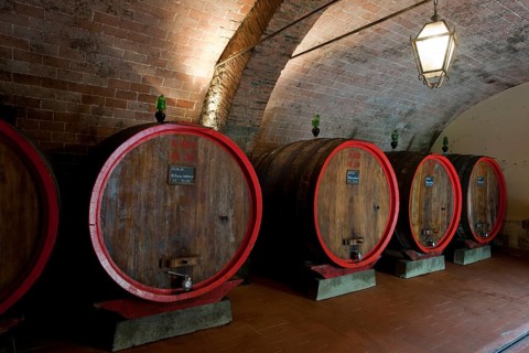 Barrels of Chianti red wine