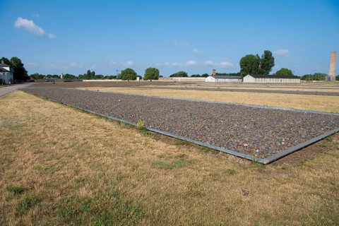 View of the grounds with stylised areas of the former prisoner barracks