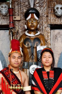 Pair of Naga tribesmen in traditional dress