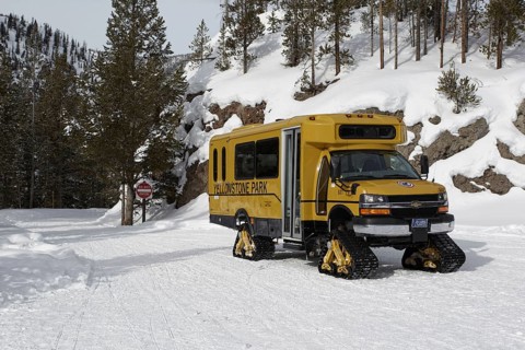 Snow vehicle accessing closed roads