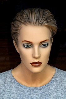 Androgynous head of a fashion doll