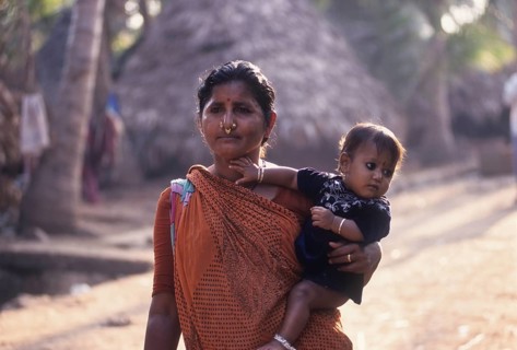 Fisher woman with her babe in Visakhapatnam