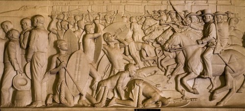 Marble relief with the story of the Boer trek