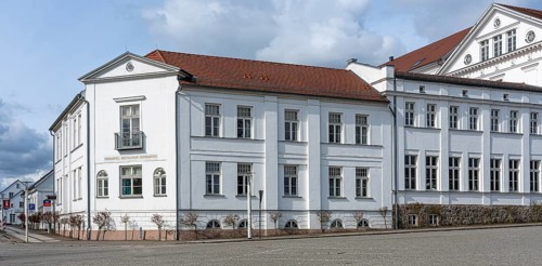 Classicist white houses in Putbus on the island of Ruegen