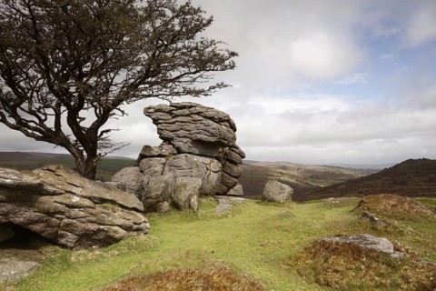 View of granite rocks on moor