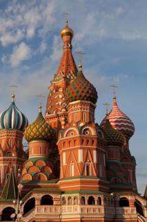 Colourful domes of St. Basil's Cathedral on Red Square in Moscow