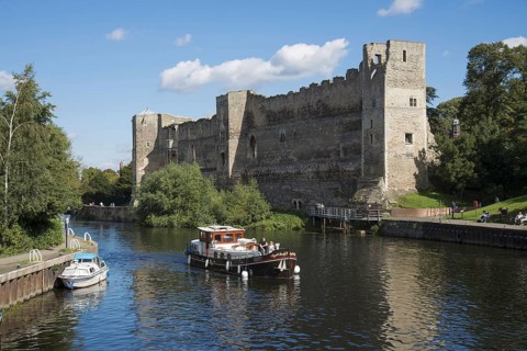 Barge pulls up to castle
