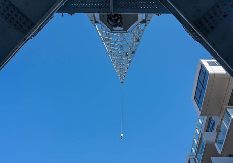 Snap hook on an industrial crane