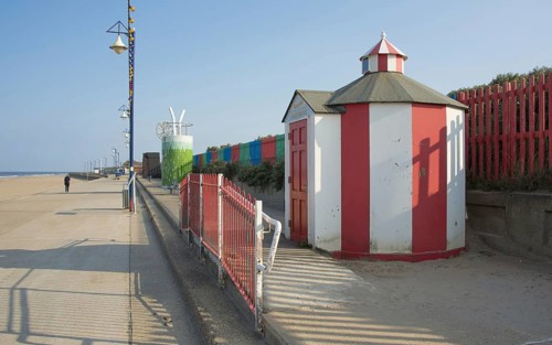 Beach huts in a seaside town