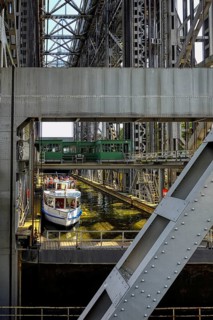Excursion boat navigating in the old Niederfinow ship lift
