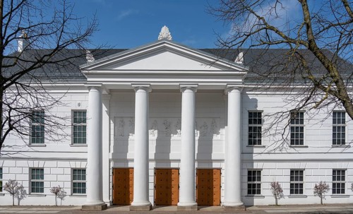The theatre in the classicist architectural style in Putbus on the island of Ruegen