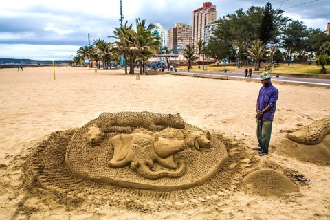Wild animals made of sand at the Durban Stand