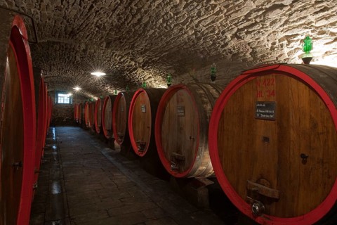 Barrels of Chianti red wine