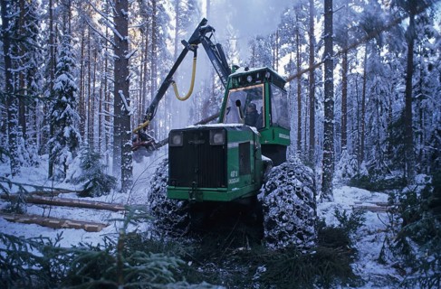 Forestry machine with chains on tyres