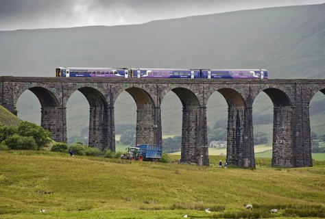 Train crossing viaduct