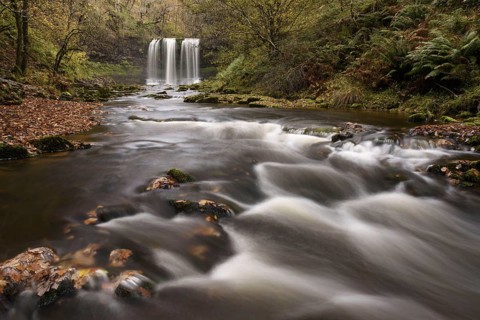 Cascading river and waterfall