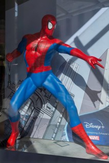 Spider-Man as an advertising figure in a shop window