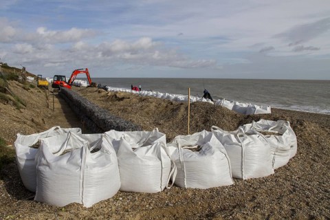 Repair of the sea defences at Thorpeness on the Suffolk Coast