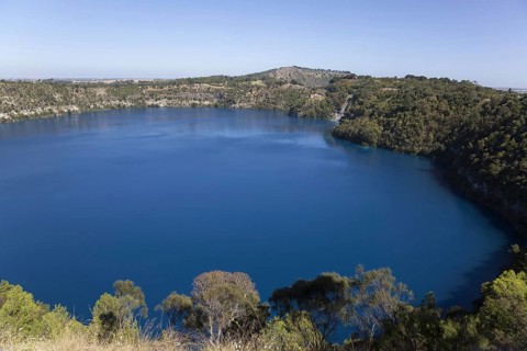 View of monomictic lake located in extinct volcanic maar