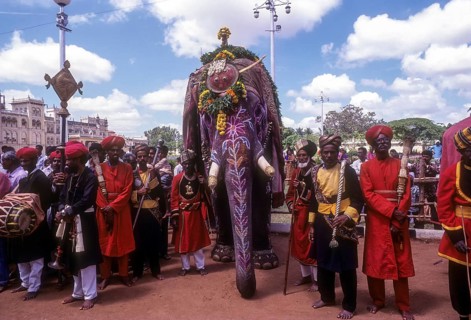 Dussera or Dasara procession during Navarathri festival in Mysuru or Mysore