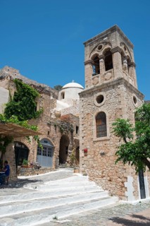 Bell tower of the Byzantine Greek Orthodox Church of Christos Elkomenos