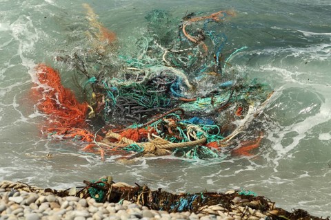 Large trawl net washing in from sea
