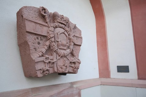 Memorial stone at the Fridolinsmuenster to Maria Ursula von Schoenau and woman of Franz Werner Kirchhofer 1633-1690 in Bad Saeckingen