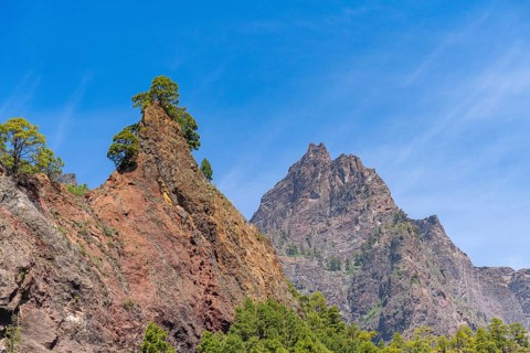 Rock peaks in the volcanic caldera of the Caldera de Taburiente National Park