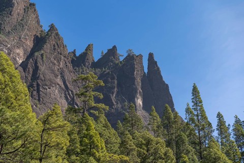 Rock peaks in the volcanic caldera of the Caldera de Taburiente National Park