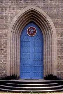 Entrance door to Vimalagiri Immaculate Heart of Mary Roman Catholic Latin Cathedral in Kottayam