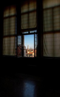 View from a window of the great hall onto the roofs of the city