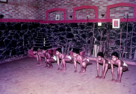 A students training in Kalari or Kalaripayattu training centre in Thiruvananthapuram
