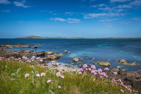 Coastal scene with view of the island of Papa Stour