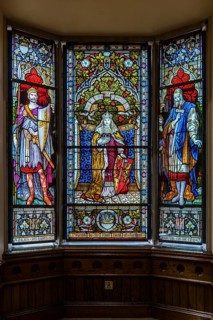 Leaded glass in the Town Hall showing Saint Olaf