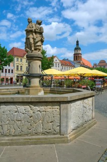 Altmarkt with market fountain by sculptor Johannes Peschel